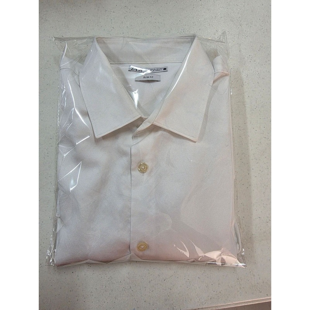 ZARA Man White Textured Slim Fit Long Sleeve Button Down Dress Shirt XL - Picture 3 of 6